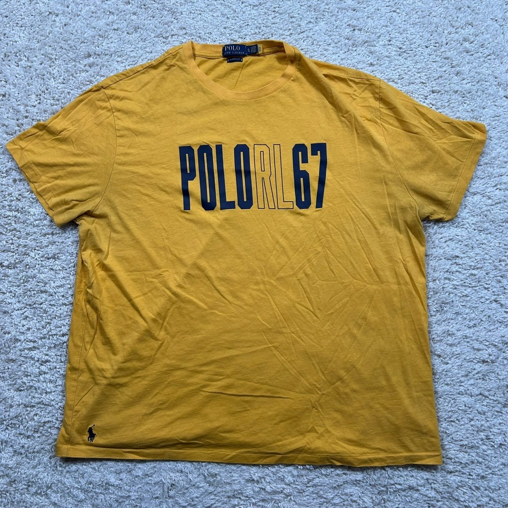 Polo Ralph Lauren T-Shirt XL Yellow Classic Fit Logo Jersey Polo RL 67 Spellout